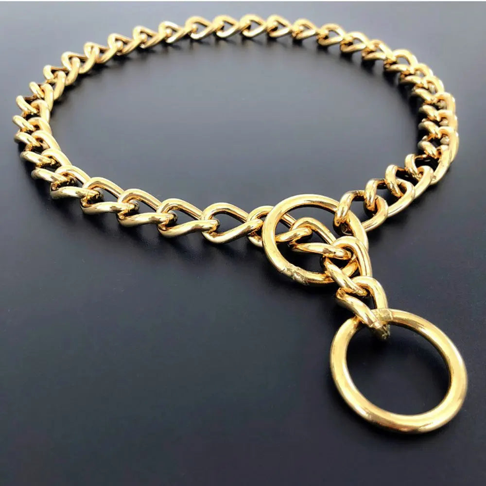 Solid Brass Dog P Chain Leash Collar For Giant Breeds