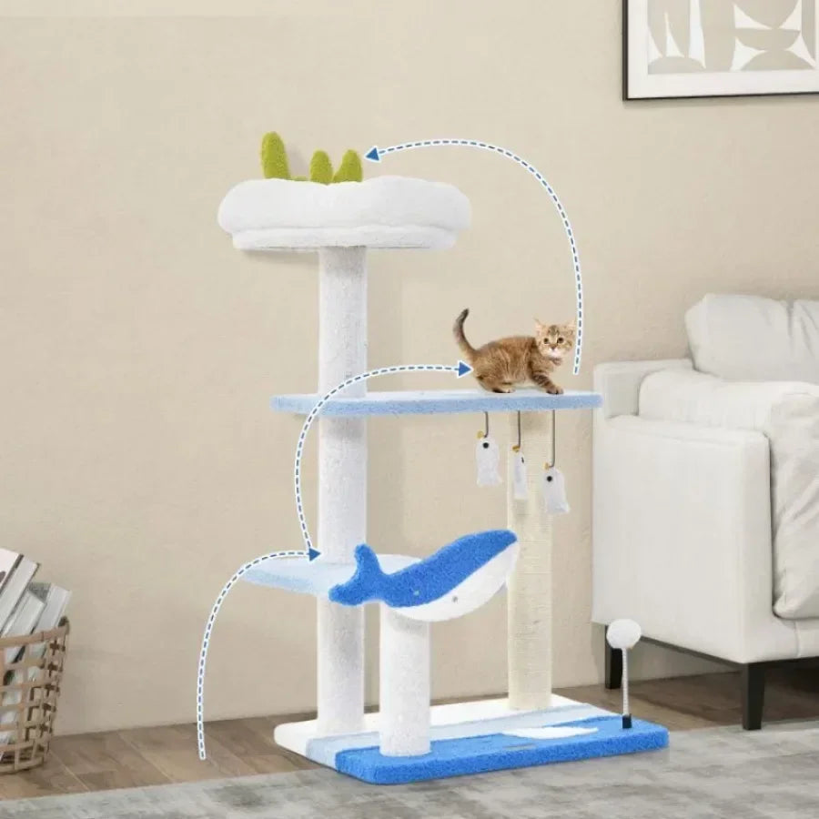 Three Layer Cat Tree Climbing Frame With Marine Theme