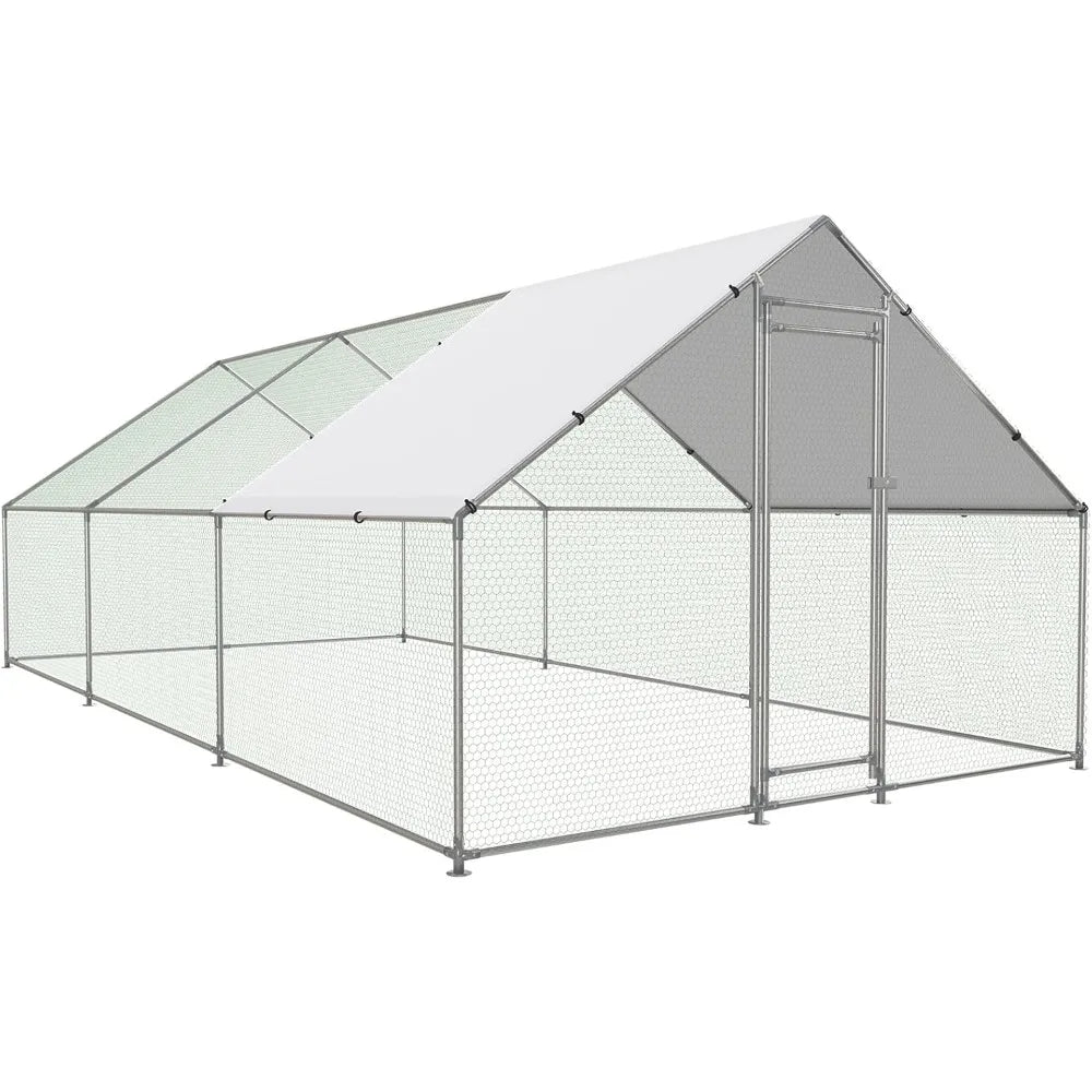 XMSJ Metal Chicken Coop Walk In Poultry Cage Outdoor Run