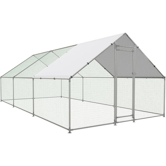XMSJ Metal Chicken Coop Walk In Poultry Cage Outdoor Run