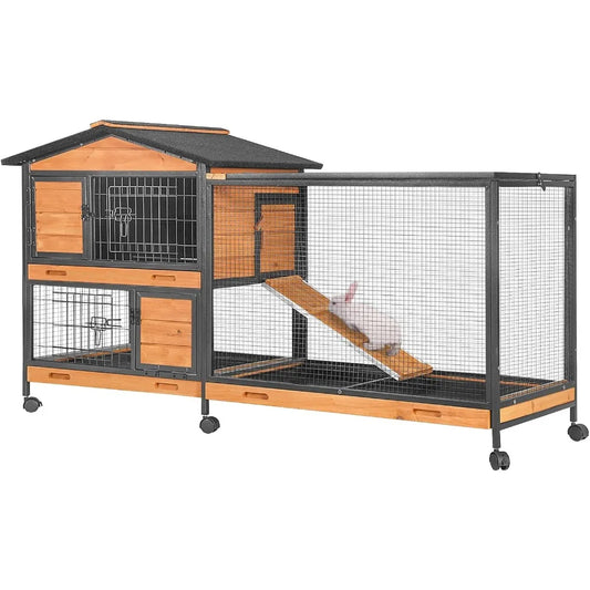 Hign-Concerned Chew Resistant Rabbit Hutch With Wheels