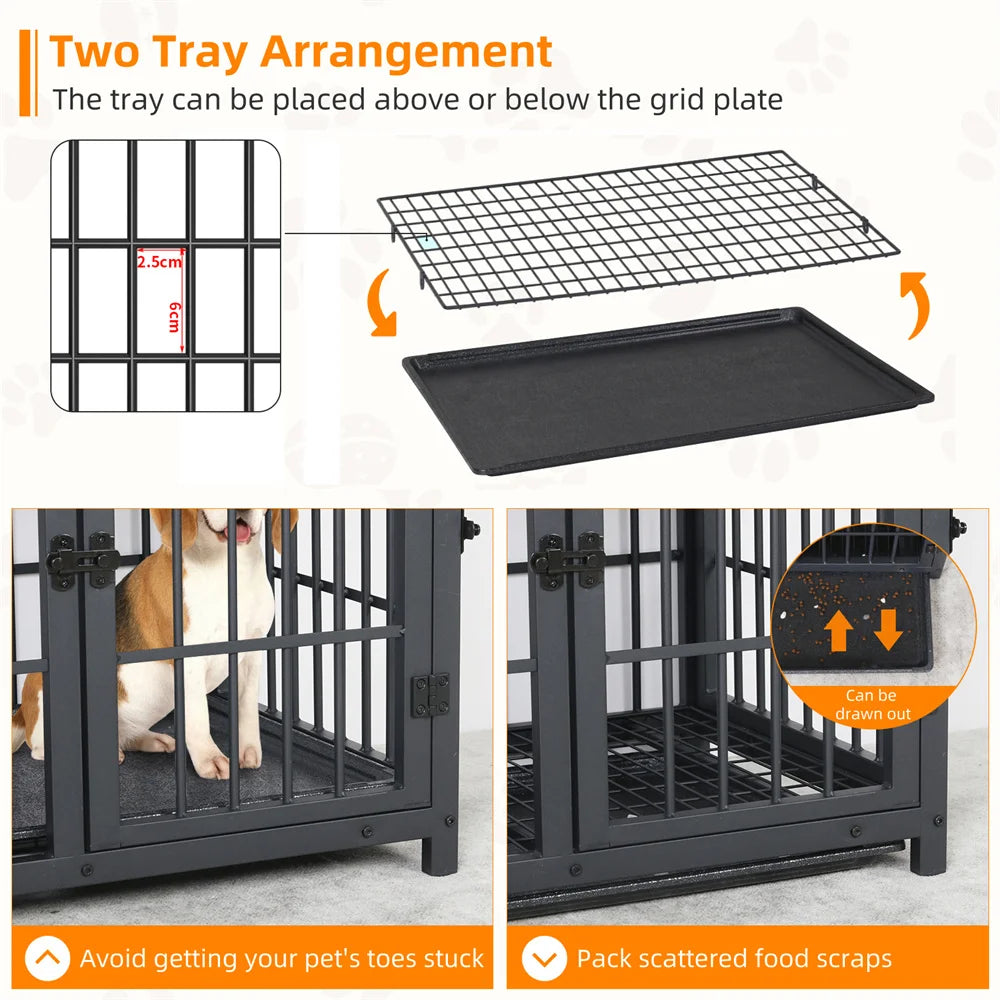 BORWARTH Large Wooden Dog Crate End Table Kennel Tray