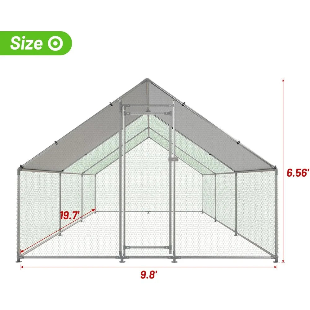 XMSJ Metal Chicken Coop Walk In Poultry Cage Outdoor Run