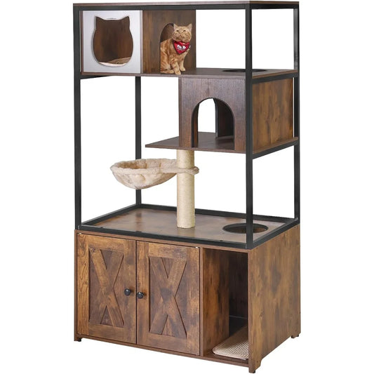 ZHIYONG Cat Furniture Enclosure With Hidden Litter Box