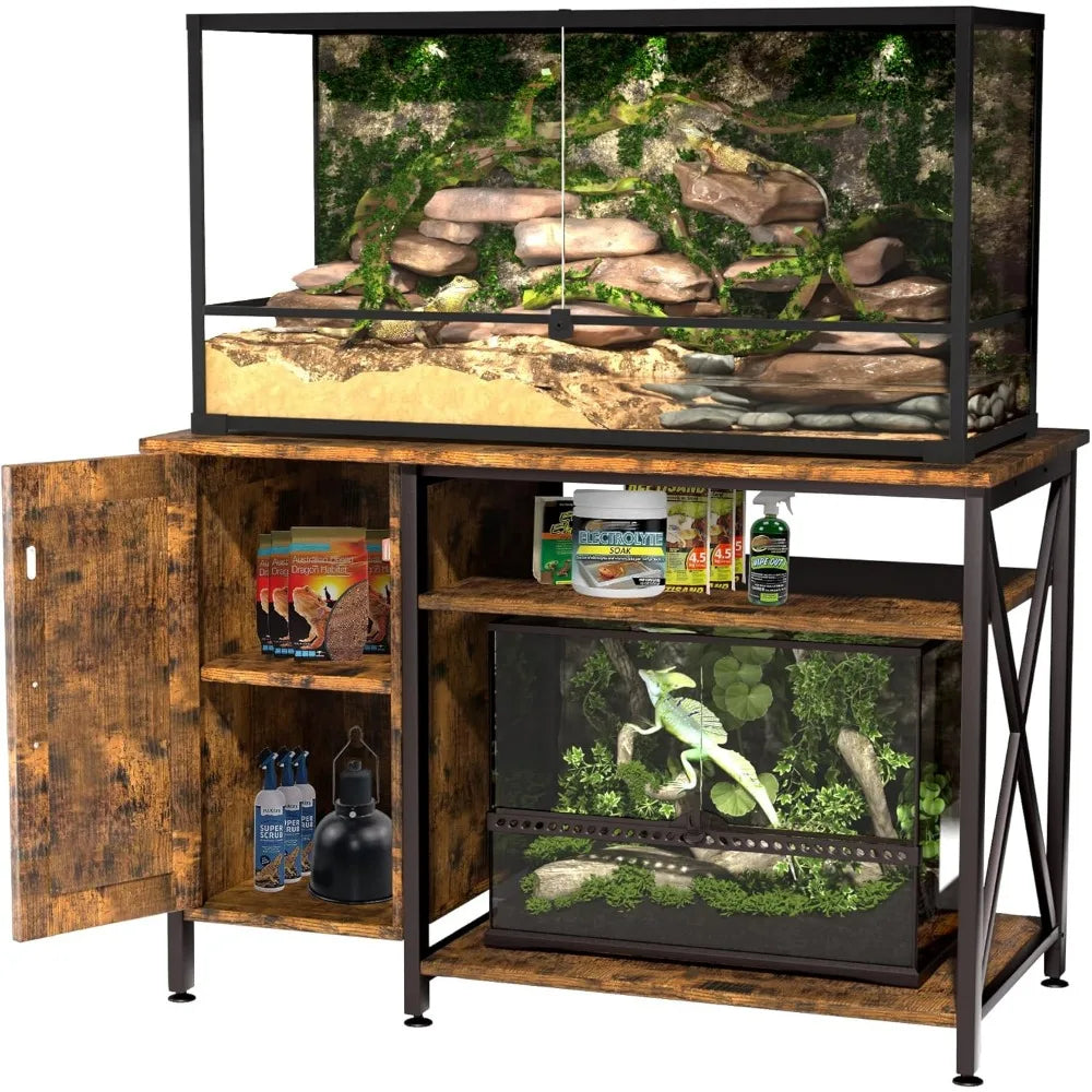 DAFIFY Reptile Tank Stand With Power Outlet And Storage