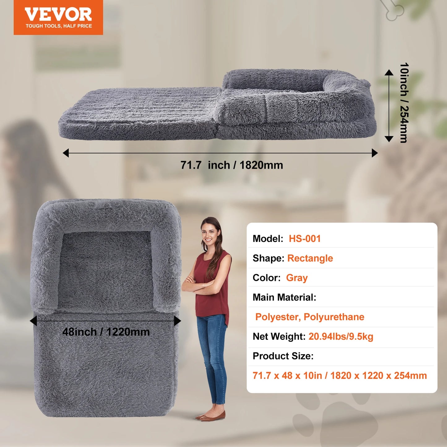 SucceBuy Human Dog Bed With Orthopedic Foam And Washable Cover
