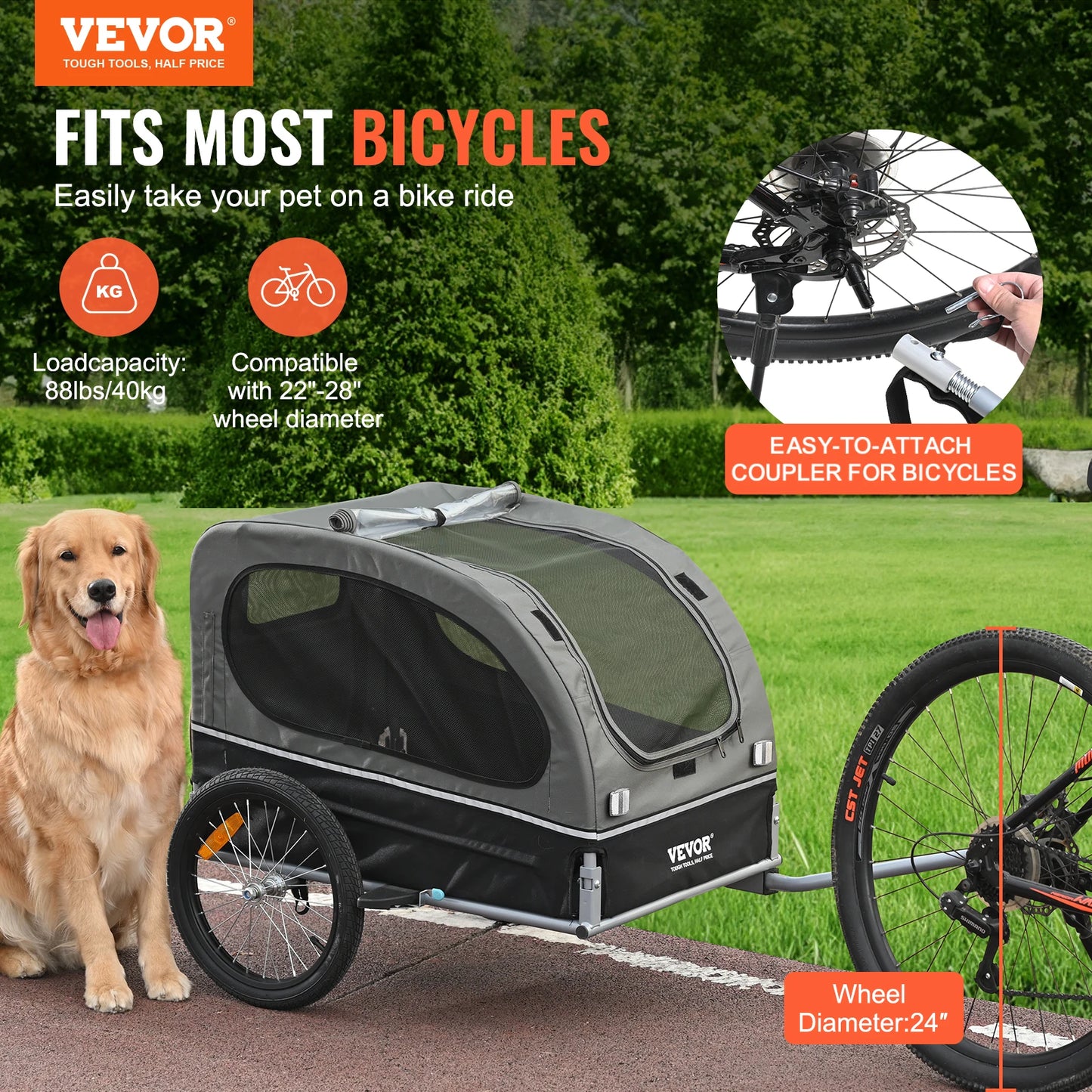 SucceBuy Dog Bike Trailer Cart With Foldable Frame Durable