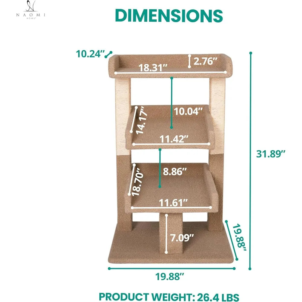 Nala Cat Tree Tower - 3 Tier Cat condo for Large Cats Tower with Scratching Post Multi - Level Tree for Large Indoor Cats by Noa