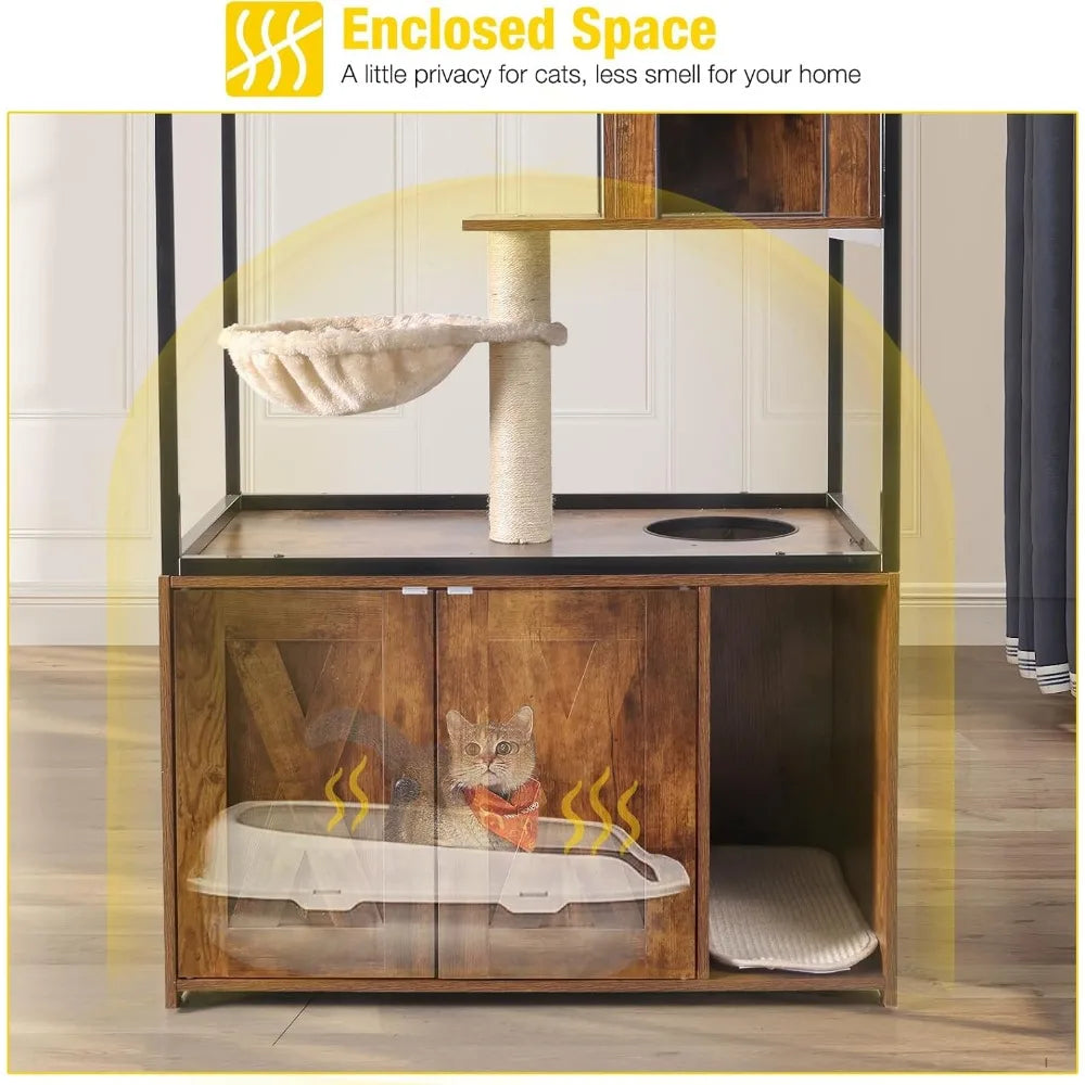 ZHIYONG Cat Furniture Enclosure With Hidden Litter Box