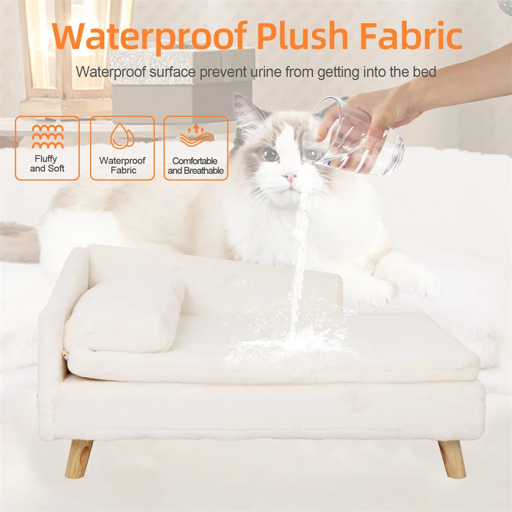 Borwartcn Luxury Elevated Dog Sofa Bed With Backrest Plush
