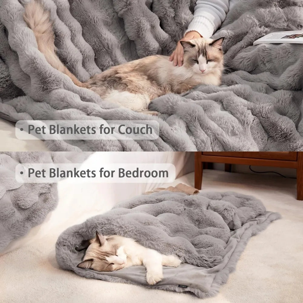 Ultra Soft Faux Fur Dog Blanket For Indoor Pets Washable