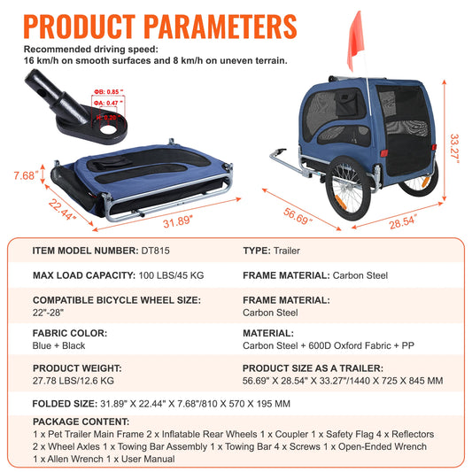 SucceBuy Pet Carrier Cart Dog Bike Trailer With Reflectors