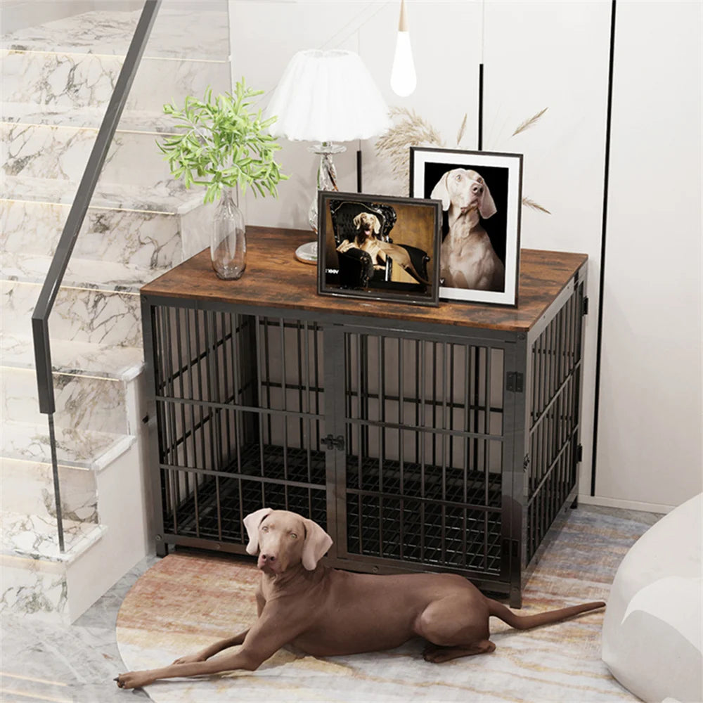 BORWARTH Large Wooden Dog Crate End Table Kennel Tray