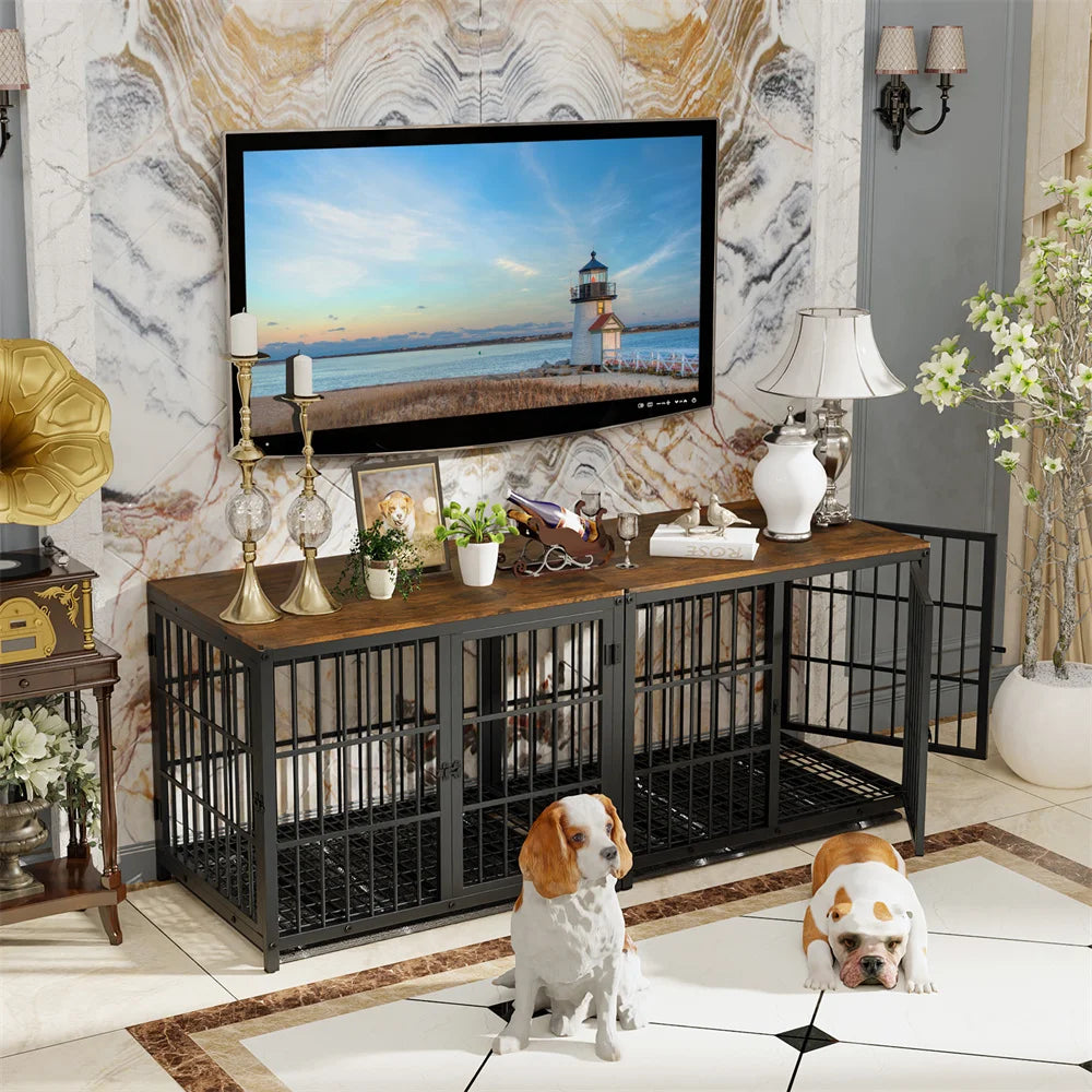 BORWARTH Large Wooden Dog Crate End Table Kennel Tray