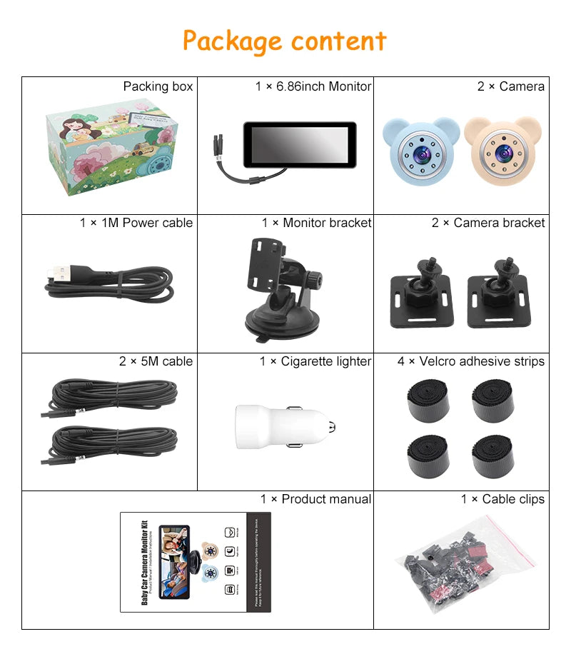 2 Car Camera Baby Monitor 6.86'' IPS Screen Dual Camera Bebe Car Mirror Video Monitor For Infants Kids Pets In Safe Driving