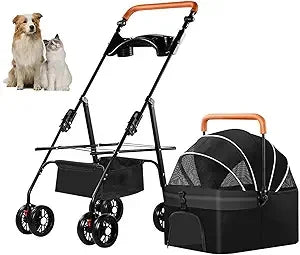 3 In 1 Pet Stroller Cat Dog 4 Wheel With Detachable Carrier