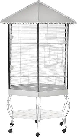 44" Hexagon Covered Canopy Portable Aviary Flight Bird Cage With Storage
