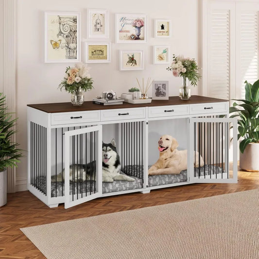 DAFIFY Super Large Wood Dog Crate With Divider And Storage