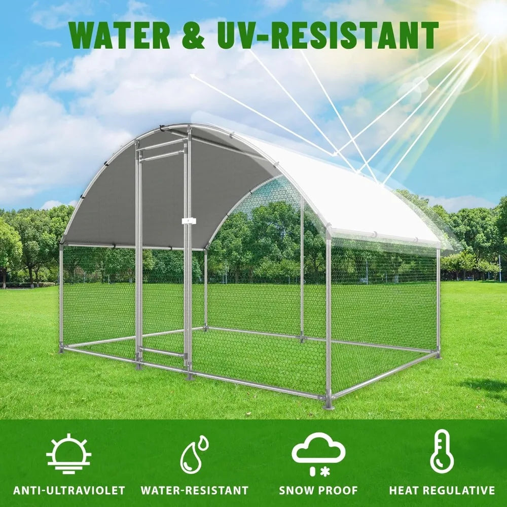 XMSJ Chicken Coop Walk In Metal Poultry Cage Outdoor Run