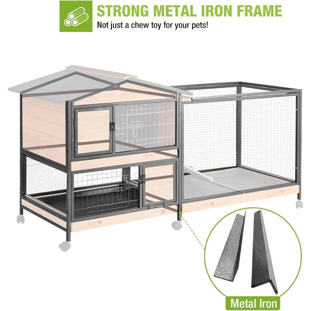 Hign-Concerned Chew Resistant Rabbit Hutch With Wheels