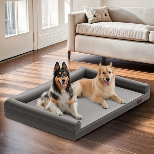 Borwartcn Orthopedic Dog Bed With Bolster Microfiber Leather