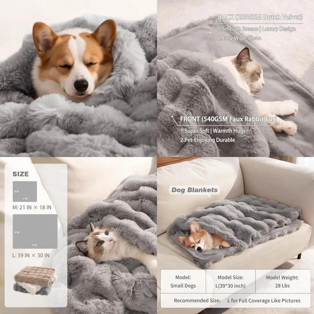 Ultra Soft Faux Fur Dog Blanket For Indoor Pets Washable
