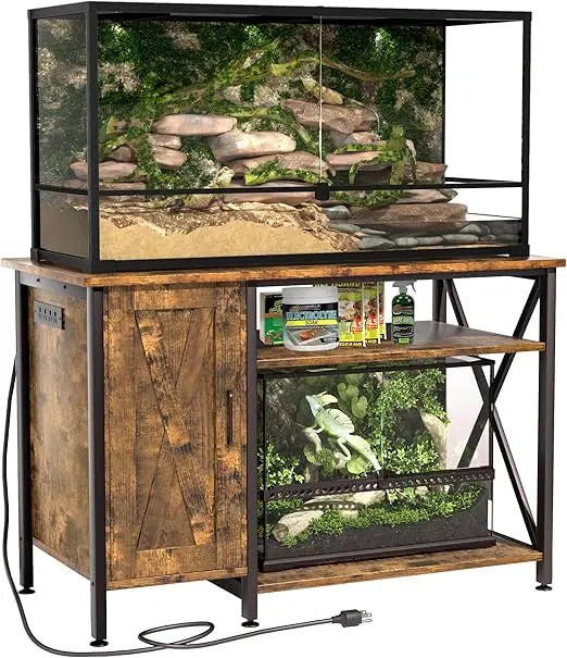 DAFIFY Reptile Tank Stand With Power Outlet And Storage