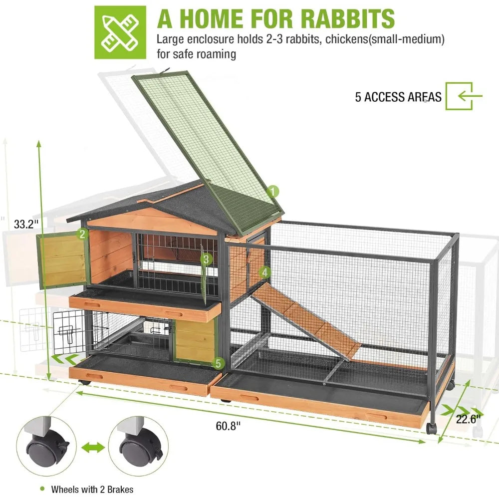 Hign-Concerned Chew Resistant Rabbit Hutch With Wheels