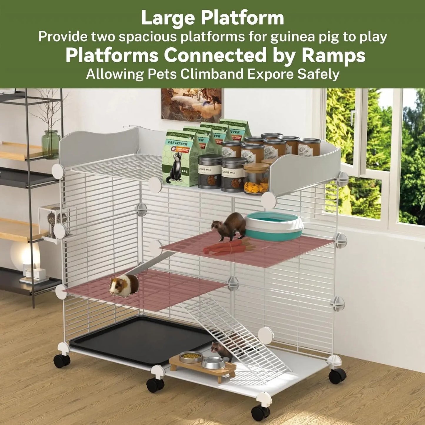 Hign Concerned Guinea Pig Cages Indoor On Wheels 3 Tier Cage