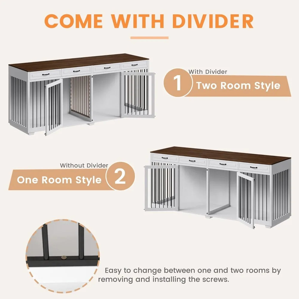 DAFIFY Super Large Wood Dog Crate With Divider And Storage