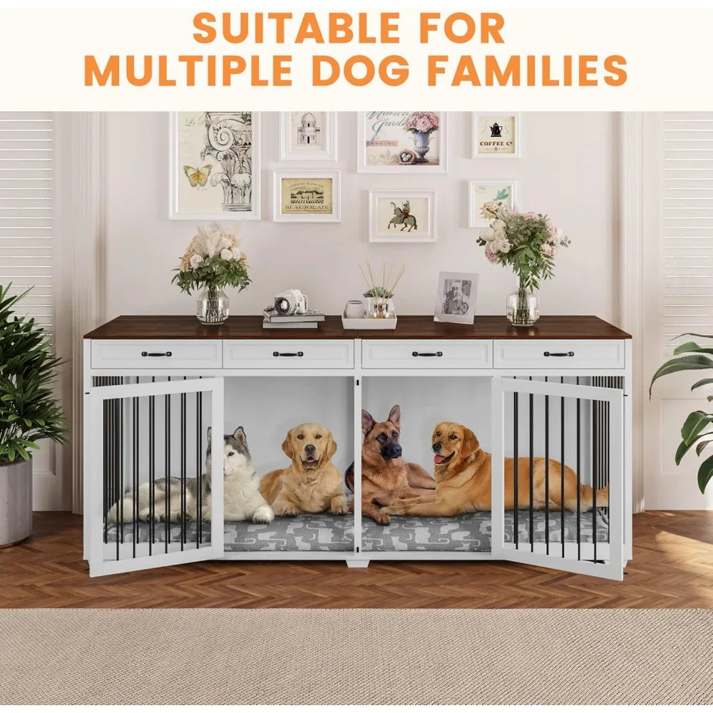 DAFIFY Super Large Wood Dog Crate With Divider And Storage