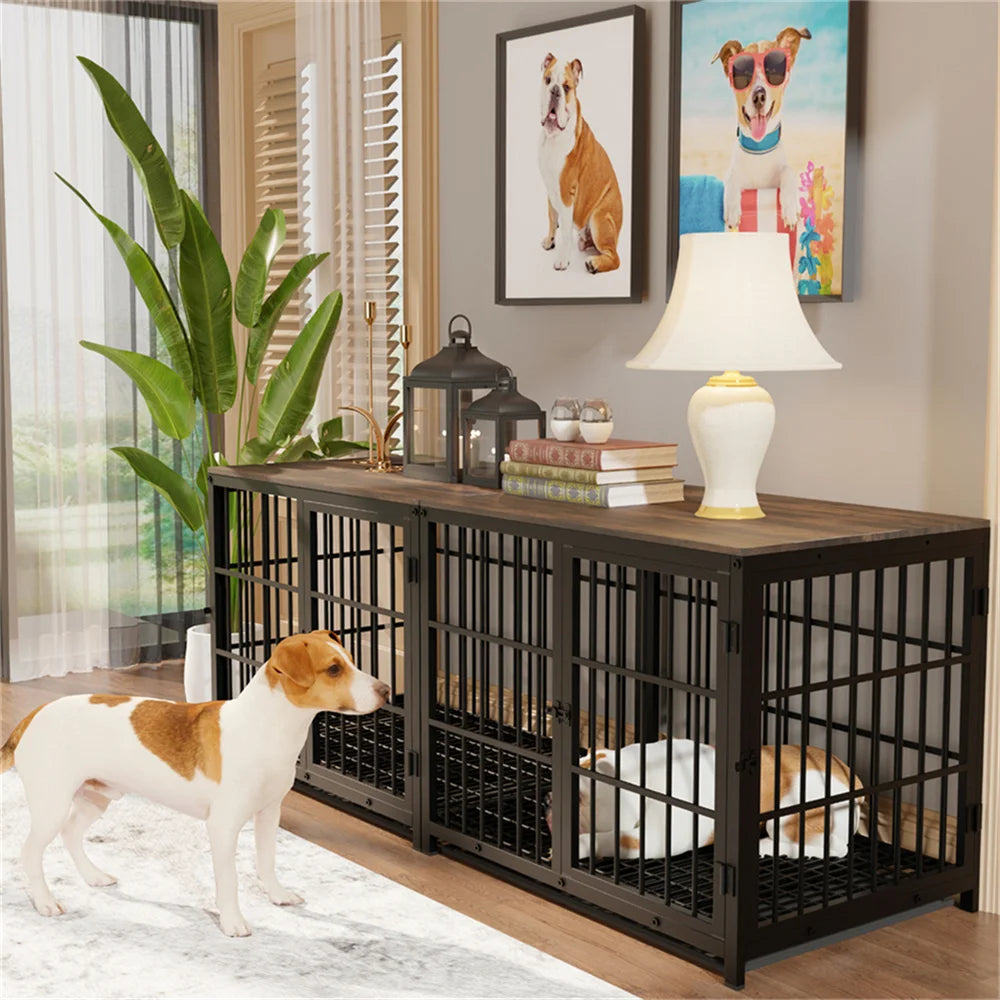 BORWARTH Large Wooden Dog Crate End Table Kennel Tray