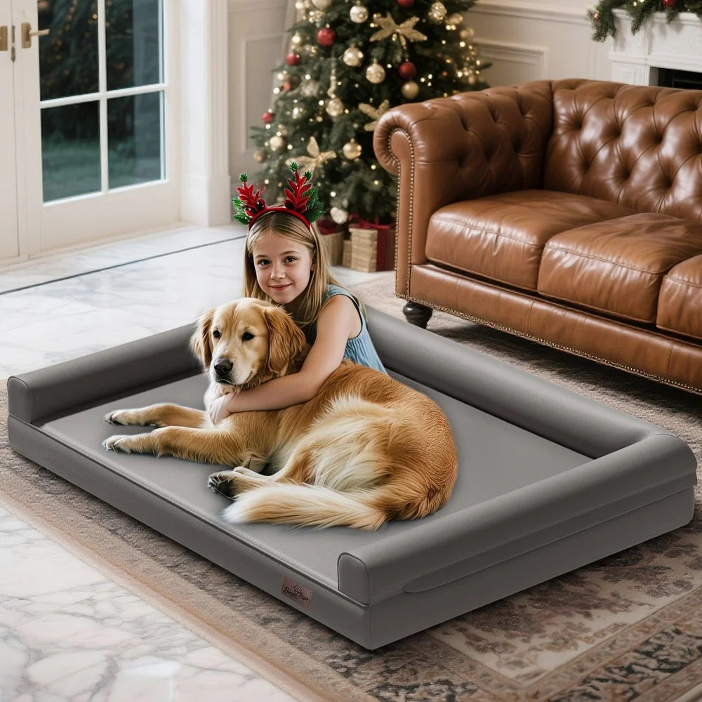 BORWARTCN Orthopedic Dog Bed Bolster With Removable Cover
