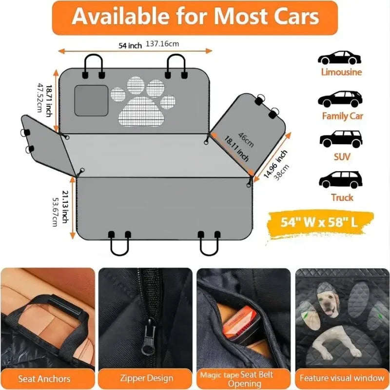 Dog Car Seat Cover for Back Seat 100% Waterproof Dog Car Hammock with Visual Mesh Window and Side Zipper Car Seat & Door Protec