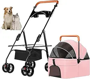 3 In 1 Pet Stroller Cat Dog 4 Wheel With Detachable Carrier