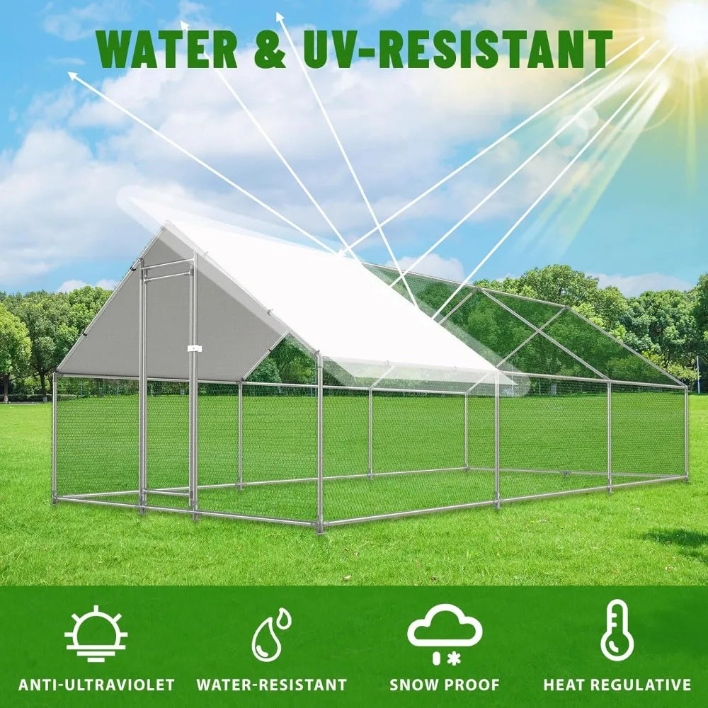 XMSJ Metal Chicken Coop Walk In Poultry Cage Outdoor Run