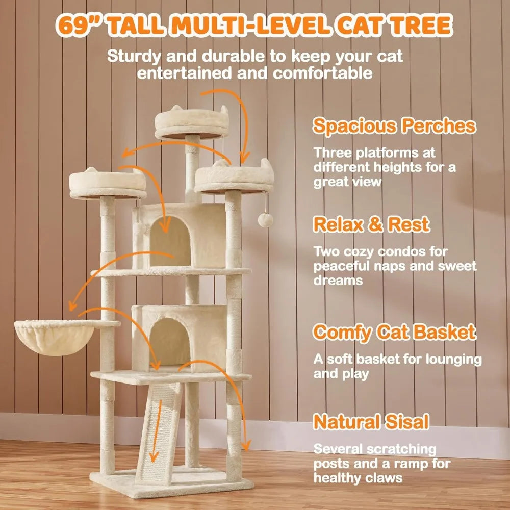 ZHIYONGBreed Cat Tree Multilevel Condo For Indoor Cats