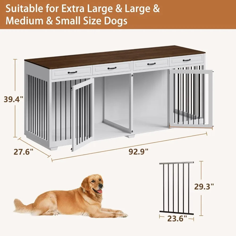 DAFIFY Super Large Wood Dog Crate With Divider And Storage
