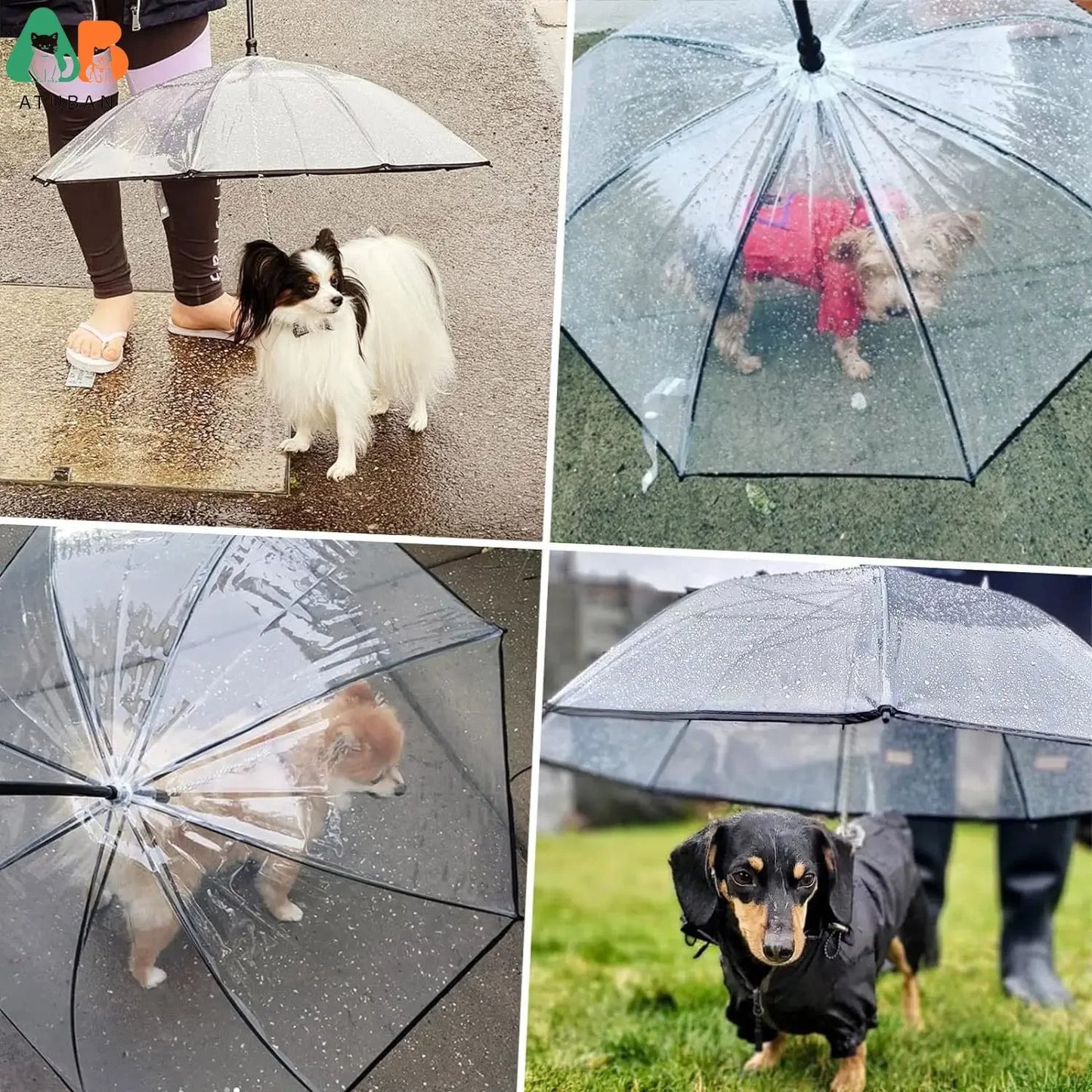 ATUBAN Dog Umbrella With Leash For Small Pets Rain Gear