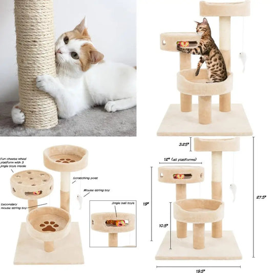 Breed Cat Tree Three Tier Tower Napping and Scratch Post