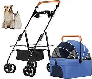 3 In 1 Pet Stroller Cat Dog 4 Wheel With Detachable Carrier