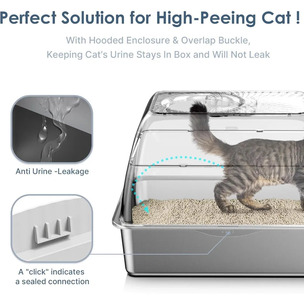 Stainless Steel Top Entry Litter Box Hooded With Filter Lid