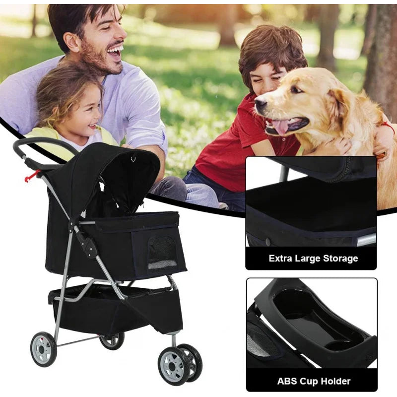 Hign-concerned 3-Wheel Pet Stroller Breathable Mesh Carrier