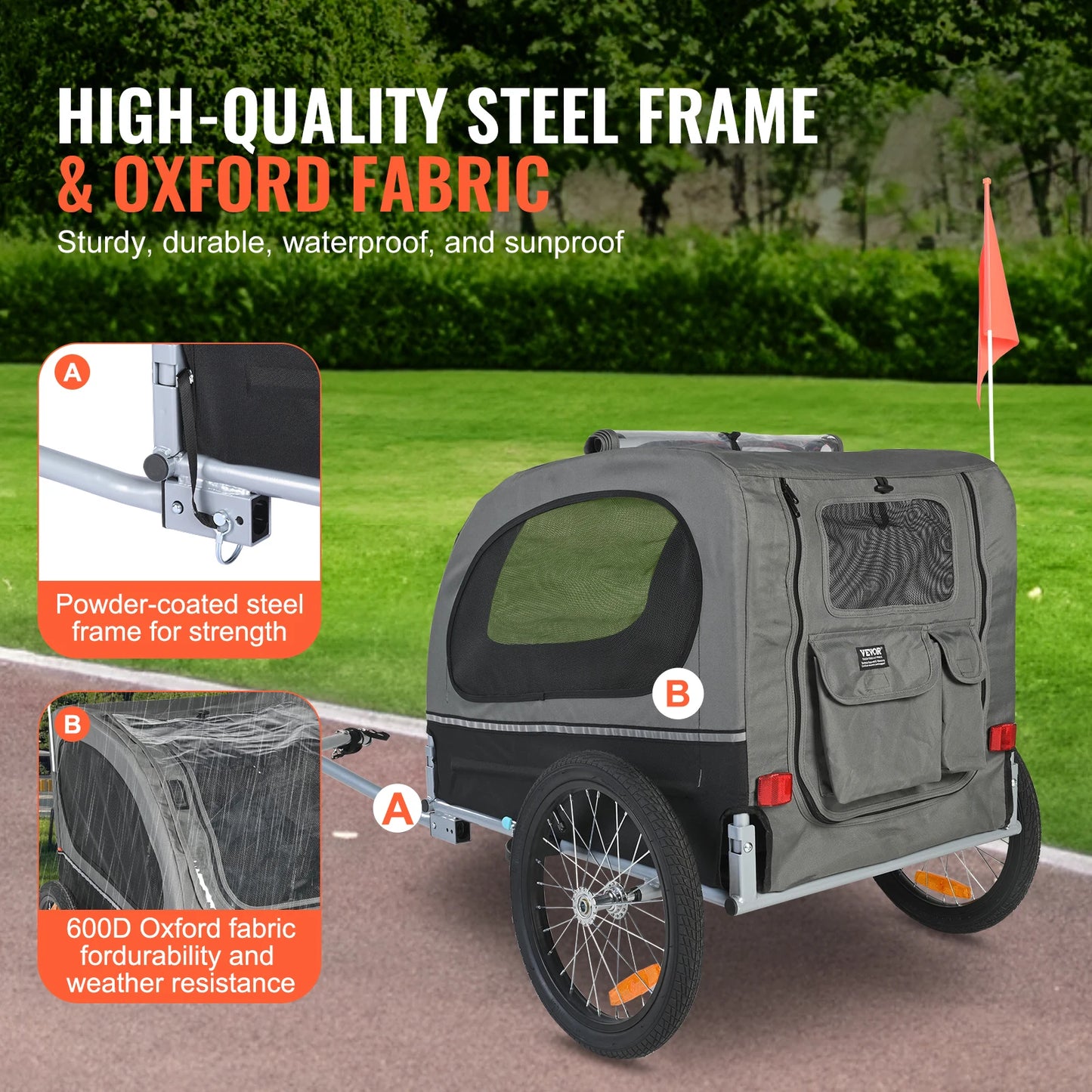 SucceBuy Dog Bike Trailer Cart With Foldable Frame Durable