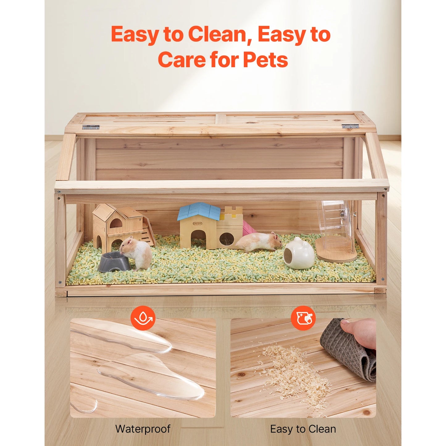 SucceBuy Wooden Hamster Cage 270 Degree Viewing Habitat