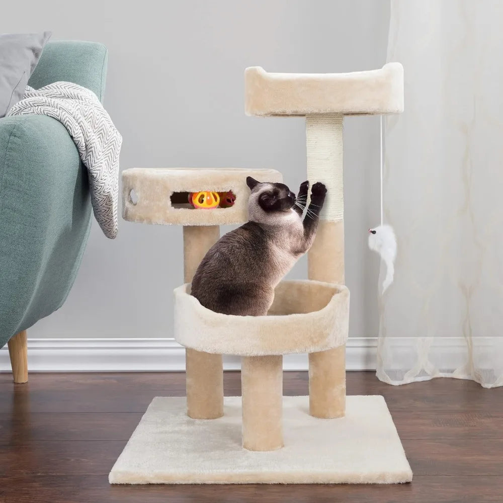 Breed Cat Tree Three Tier Tower Napping and Scratch Post
