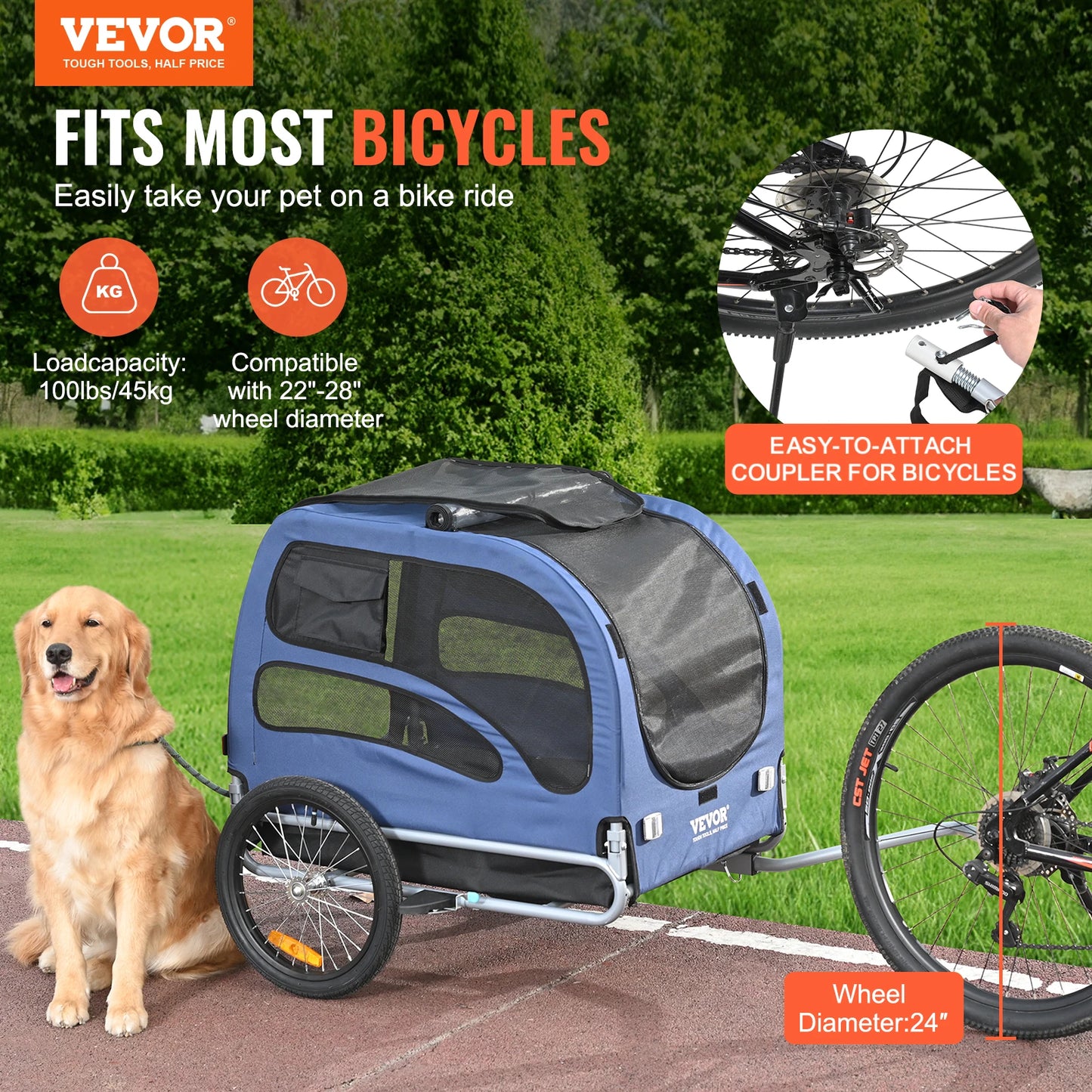 SucceBuy Pet Carrier Cart Dog Bike Trailer With Reflectors