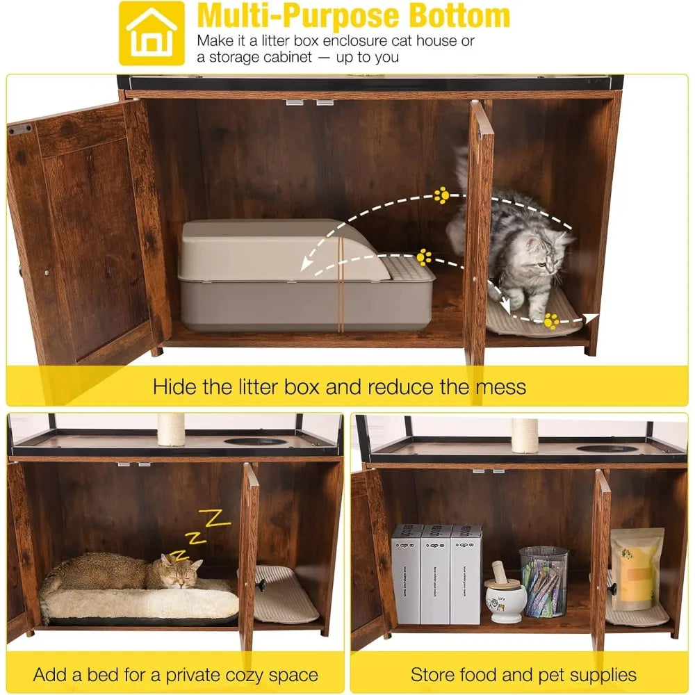 ZHIYONG Cat Furniture Enclosure With Hidden Litter Box