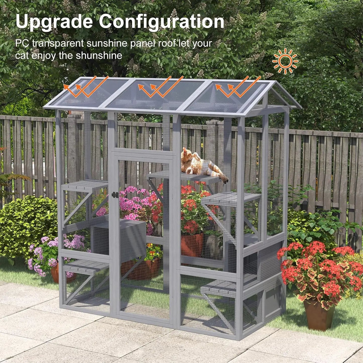 XMSJ Outdoor Cat Enclosure Large Walk In Cage With Roof
