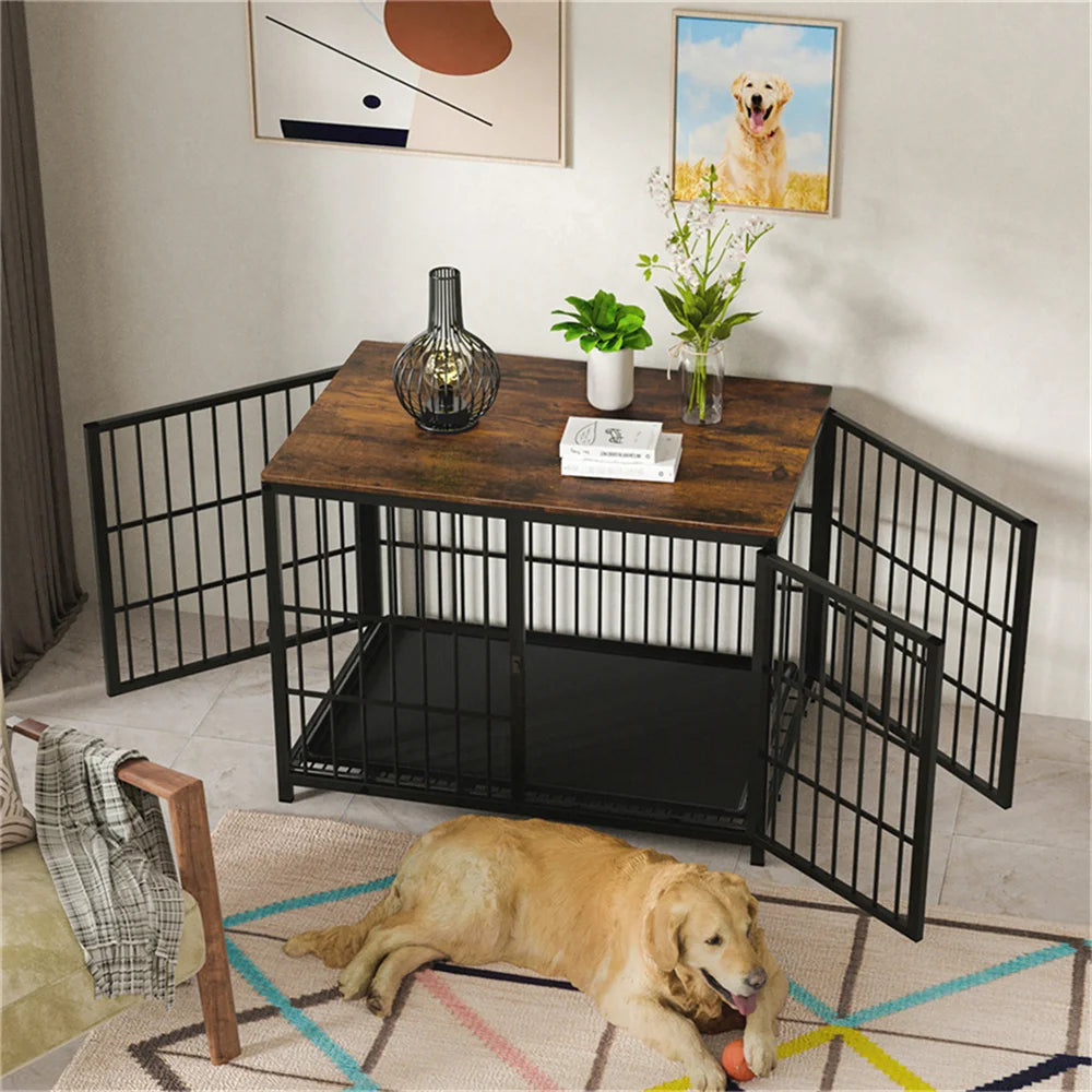 BORWARTH Large Wooden Dog Crate End Table Kennel Tray